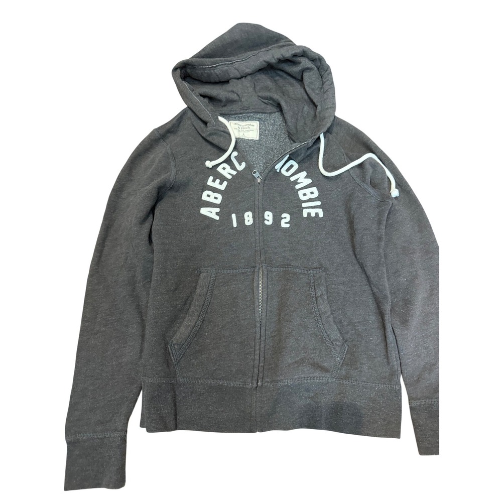 Y2K Abercrombie & Fitch Mens Large Full Zip Hoodie Gray Graphic Logo 1892